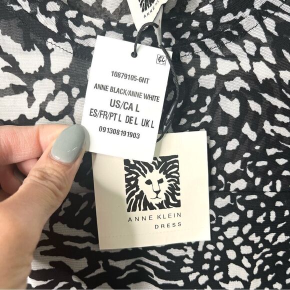 Anne Klein Dress Women’s Large Animal Print Mesh Ruched 3/4 Sleeve Midi NWT - Picture 7 of 11